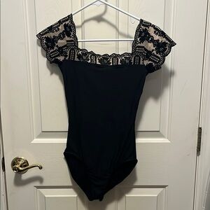 Black Lace Off-Shoulder Dance Bodysuit